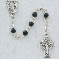 5mm Black Glass Rosary Celtic Crucifix/Center