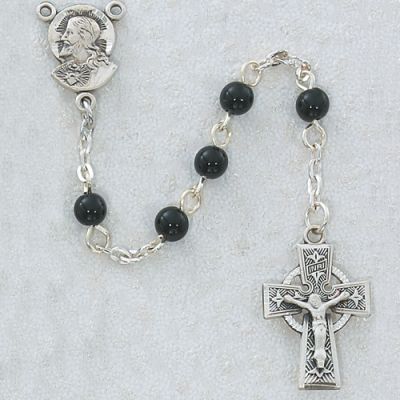 5mm Black Glass Rosary Celtic Crucifix/Center - 735365689415 - R321DG