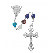 8x8mm Multi Murano Heart Rosary w/Rhodium Crucifix/Center