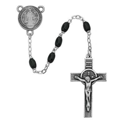 4x6mm Black St Benedict Rosary w/Pewter Crucifix/Center - 735365733019 - R365DF