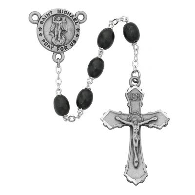 6x8mm Blk St Michael Rosary w/Pewter Crucifix/Center - 735365774814 - R377DF