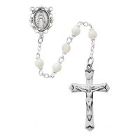 5mm Mother Of Pearl Bead Rosary Silver Crucifix/Center