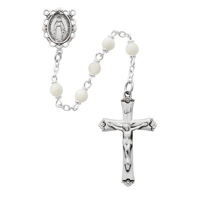 5mm Mother Of Pearl Bead Rosary Silver Crucifix/Center - 735365000012 - R389LF