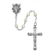5mm Mother Of Pearl Rosary Rhodium Crucifix/Center