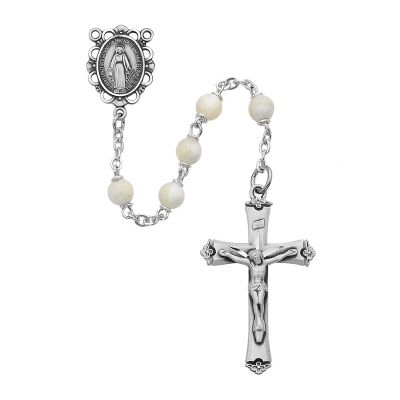 5mm Mother Of Pearl Rosary Rhodium Crucifix/Center - 735365945016 - R389RF