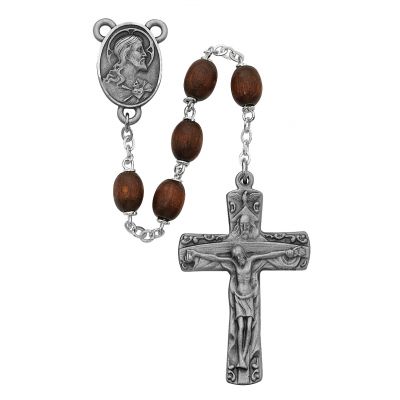 Brown Wood Trinity Rosary w/Pewter Crucifix/Center - 735365998715 - R392DF