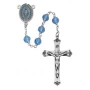 7mm Blue Tincut Beads Rosary Pewter Crucifix/Miraculous Medal