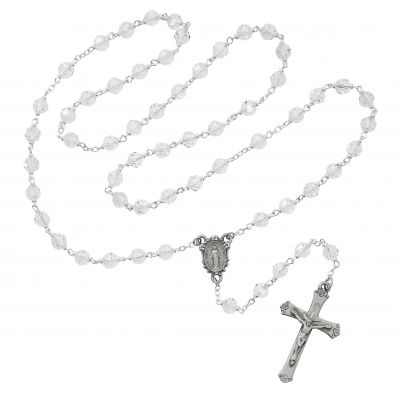 7mm Crystal Tincut Rosary Pewter Crucifix/Miraculous Medal - 735365072385 - R407DF