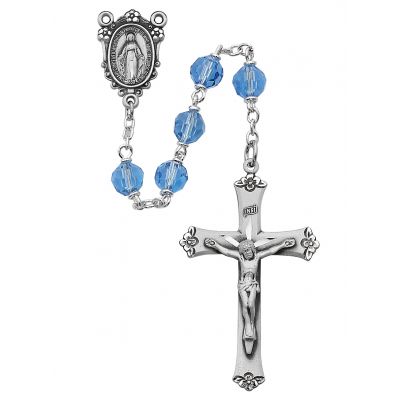 7mm Blue Tincut Rosary Pewter Crucifix/Miraculous Medal - 735365072484 - R408DF