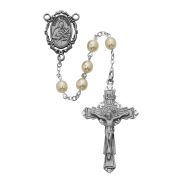 6mm Multi Pearl Rosary w/Pewter Crucifix/St Gerard Center