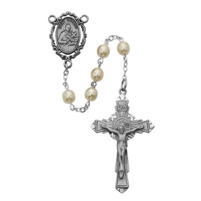 6mm Multi Pearl Rosary w/Pewter Crucifix/St Gerard Center - 735365091386 - R419DF