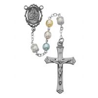 7mm Multi Pearl Rosary w/Pewter Crucifix/St Gerard Center