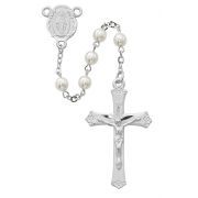 6mm Pearl Rosary w/Rhodium Crucifix/Center