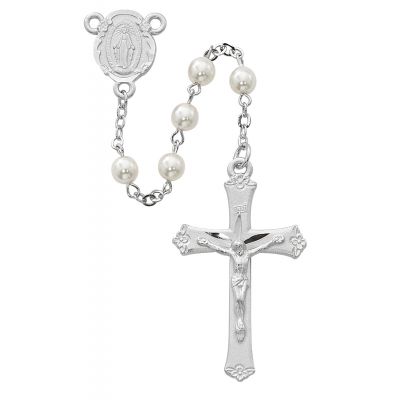 6mm Pearl Rosary w/Rhodium Crucifix/Center - 735365128211 - R439RF