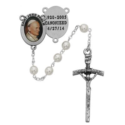 Saint John Paul II Pearl Rosary w/Crucifix/Papal - 735365321452 - R481DF