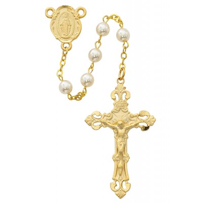 Gold Plated Pewter And Pearl Rosary - 735365361151 - R491HF