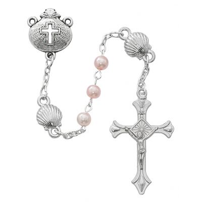 Pink Pearl Shell Baby Rosary/Box 735365404650 - R495G