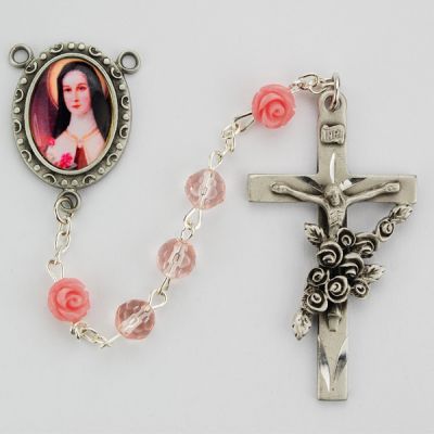 6mm Pink Rosary w/Pewter Crucifix/Photo Saint Therese Center - 735365377558 - R497DF