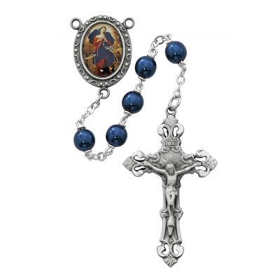 7mm Blue Pearl Our Lady of Undoer Of Knots Rosary - 735365448036 - R542DF