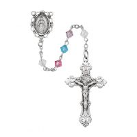 Rhodium Multi Color Swarovski Rosary/Deluxe Gift Boxed