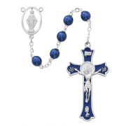 7mm Rhodium Finish Blue Metallic Rosary