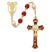 8mm Red/pearl Capped Rosary
