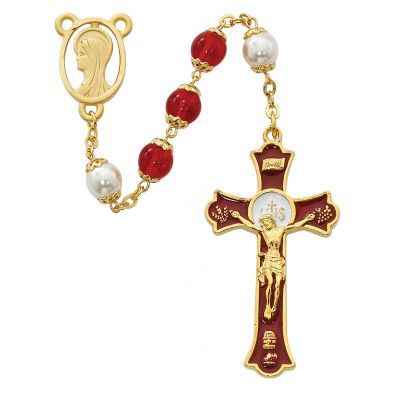 8mm Red/pearl Capped Rosary - 735365467365 - R557HF