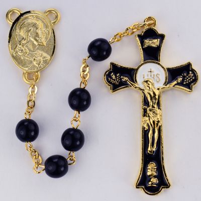 4x6mm Oval Black Glass Rosary - 735365467563 - R559HF