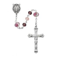 Pewter Pink & Purple Rosary,Deluxe Gift Boxed