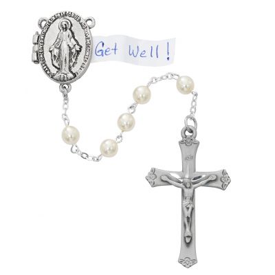Prayer Petition Locket Rosary With 6mm Glass Pearl Beads - 735365494934 - R589DF