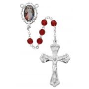 Red Divine Mercy Rosary/Rhodium Plated Pewter Crucifix And Center