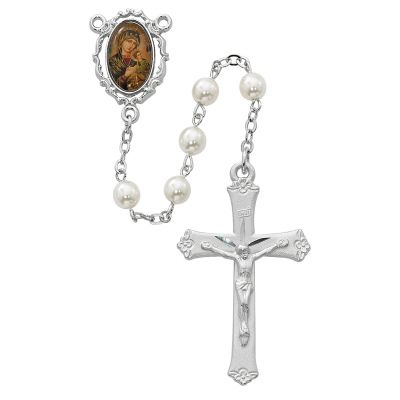 Rhodium Plated Pewter Pearl Our Lady Of Perpetual Help Rosary - 735365495429 - R598RF