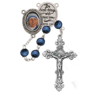 7mm Blue Pearl Mother Teresa Rosary - 735365500253 - R623DF