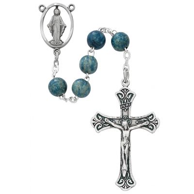 7mm Blue Wood Rosary, Boxed - 735365503995 - R631F