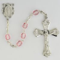 6mm Pink Crystal capped Our Father Beads Rosary