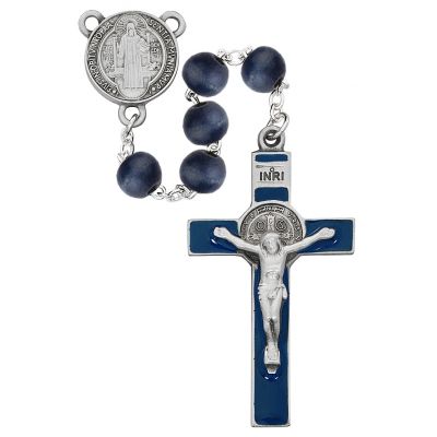 8mm Blue Wood St. Benedict Rosary - 735365513673 - R669DF