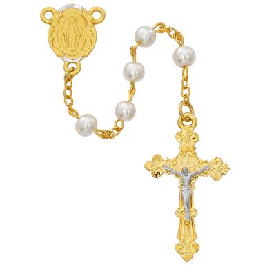 6mm Gold Plated Two Tone Pearl Rosary - 735365491063 - R672HF