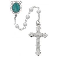 5mm Rhodium Finished Crucifix & Center/Pearl Rosary