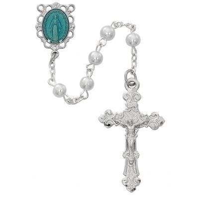 5mm Rhodium Finished Crucifix & Center/Pearl Rosary - 735365515714 - R673RF