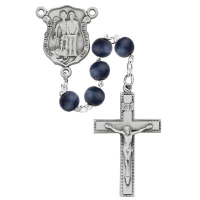 8mm Blue Wood Police St. Michael Rosary - 735365517879 - R685DF