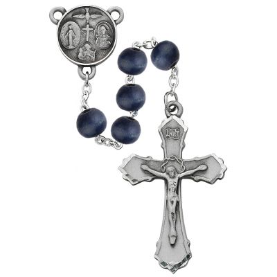 Pewter Blue Wood Beads Rosary - 735365492770 - R703DF