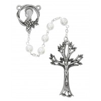 7mm White Glass Dogwood Rosary