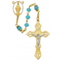 6mm Gold Plate Aqua Rosary