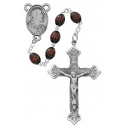 Brown Wood Pewter Rosary