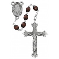 Brown Wood Pewter Rosary