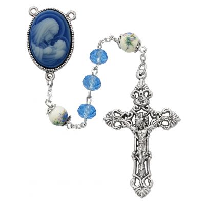 7mm Blue Crystal Cameo Rosary - 735365533251 - R724F