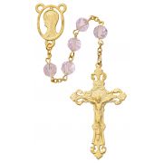 7mm Gold Plated Pink Crystal Rosary