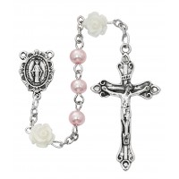 Pink W/white Flower Mi Rosary