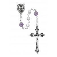 White Prl Purple Flower Rosary
