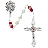 6mm Pearl, Garnet Rosary